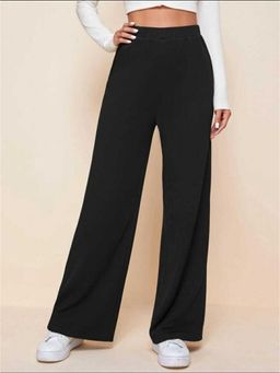 BROADSTAR - Women High-Rise Stretchable Black Color Loose Fit Korean Pants