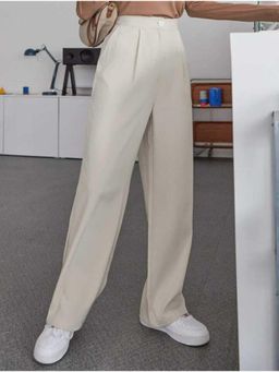 BROADSTAR - Women High-Rise Stretchable Beige color Straight Fit Korean Trouser