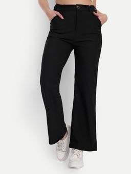 BROADSTAR - Women High-Rise Stretchable Black color Straight Fit Corduroy Trouser
