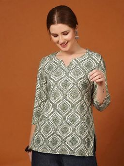 Gahan - Women Green Printed Straight Short Kurti