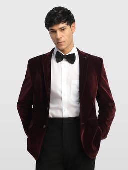 Arrow Newyork - Maroon Men Solid Body Tailored Regular Fit Blazer
