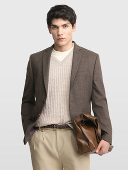 Arrow - Brown Men Heathered Body Tailored Regular Fit Blazer