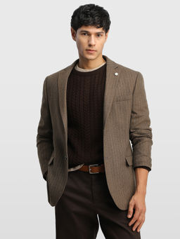 Arrow - Brown Men Vertical Striped Body Tailored Regular Fit 185Blazer