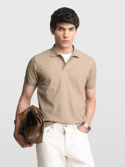 Arrow - Brown Men Self Design Geometric Poetic Outdoor Polo T-Shirt