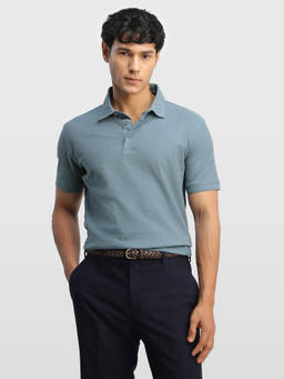 Arrow - Blue Men Self Design Geometric Poetic Outdoor Polo T-Shirt