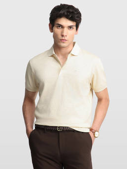 Arrow - Beige Men Self Design Geometric Poetic Outdoor Polo T-Shirt