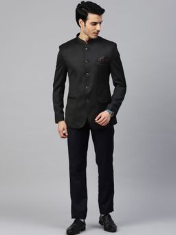 MANQ - Men Black Polyviscose Full Sleeves Blazer with Trouser
