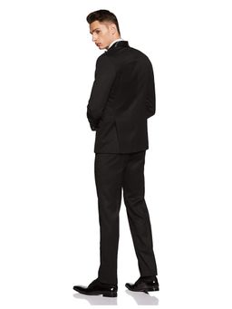 MANQ - Men Black Polyviscose Full Sleeves Blazer with Trouser