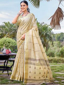 Sangam Prints - Cream Cotton Woven Festive Wear Saree with Unstitched Blouse