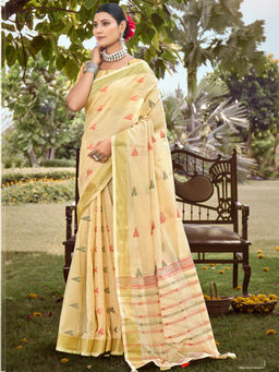 Sangam Prints - Cream Cotton Woven Festive Wear Saree with Unstitched Blouse