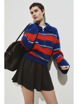 H&M - Women Blue Mohair-Blend Zip-Top Jumper