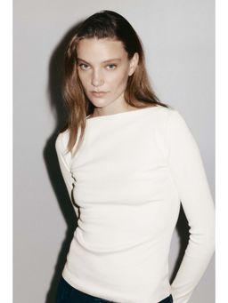 H&M - Women White Ribbed Boat-Neck Top