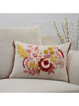 HomeTown - Boho Bouquet Hand Embroidered Cushion Cover 35 x 50 Cm in Rust Colour