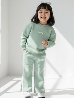 Napchief - Green Solid Relaxed Sweatshirt with Trousers