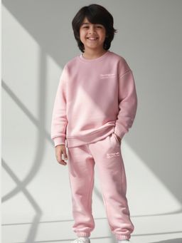 Napchief - Pink Solid Relaxed Sweatshirt with Joggers