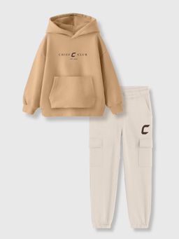 Napchief - Brown Printed Relaxed Hoodie with Joggers