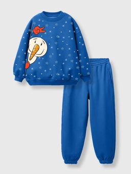 Napchief - Blue Printed Relaxed Sweatshirt with Joggers