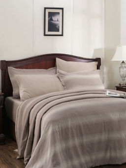 Maspar - Cotsmere 300TC Rhythmic Stripe Cotton Brown Yarn King Duvet Cover 2 Pillow Casess