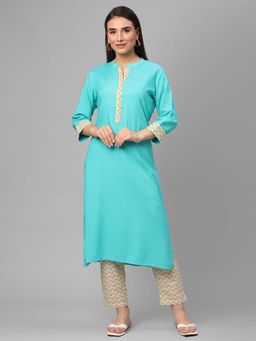 Shree - Women Rayon Turquoise Kurta With Trouser (Set Of 2)