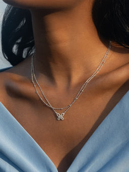 Shaya by CaratLane - Fly On Butterfly Necklace In Rhodium Plated 925 Silver