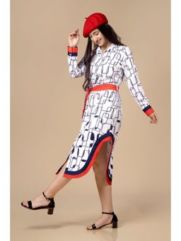 NEOFAA - White Curved Hem Shirt Dress For Women (Set of 2)