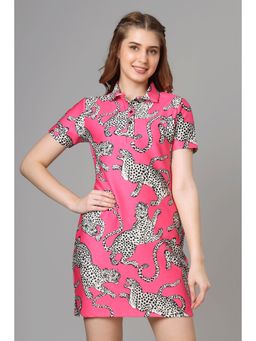 NEOFAA - Attractive Leopard Printed Polo Dress For Women