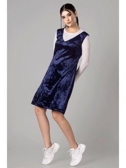 NEOFAA - Womens Blue Velvet Bodycon Pinafore Dress