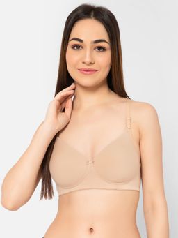 Clovia - Padded Non-Wired Full Cup Multiway T-Shirt Bra In Nude Colour - Cotton