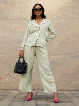 PINACOLADA - Women Multi-Color Unbalanced Striped Double-Breasted Co-Ord Set (Set of 2)