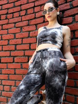 PINACOLADA - Women Charcoal Grey Tie-Dye Co-Ord Set (Set of 2)