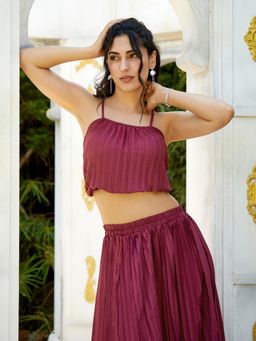 PINACOLADA - Women Wine Red Pleated Co-Ord Set (Set of 2)