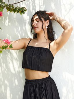 PINACOLADA - Women Midnight Black Pleated Co-Ord Set (Set of 2)