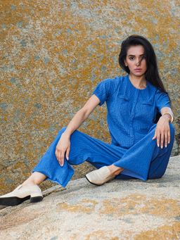 PINACOLADA - Women Royal Blue Creased Co-Ord Set (Set of 2)