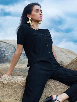 PINACOLADA - Women Black Creased Co-Ord Set (Set of 2)