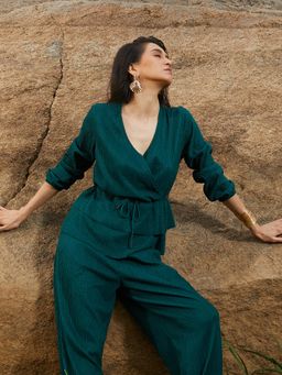 PINACOLADA - Women Emerald Green Peplum Co-Ord Set (Set of 2)