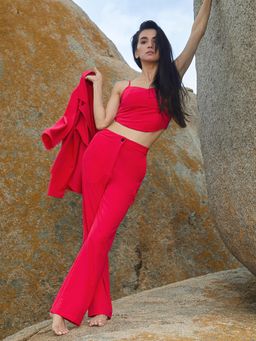 PINACOLADA - Women Scarlet Red Solid 3-Piece Co-Ord Set (Set of 3)