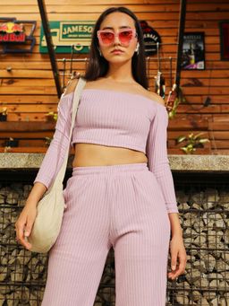 PINACOLADA - Women Baby Pink Ribbed Co-Ord Set (Set of 2)