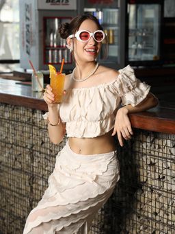 PINACOLADA - Women Ivory White Self-Design Co-Ord Set (Set of 2)