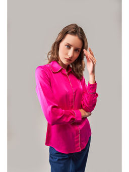 SOTBELLA - Fuchsia Pink Satin Shirt with Rhinestone Accents