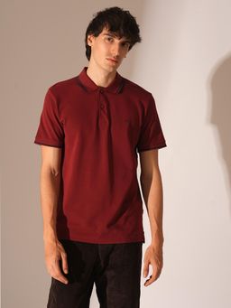 Selected - Red Embroidered Organic Cotton Polo T-Shirt