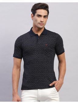 Monte Carlo - Mens Printed Navy Blue Polo Neck Half Sleeve T-Shirt