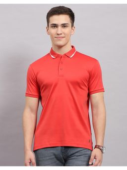 Monte Carlo - Mens Solid Coral Polo Neck Half Sleeve T-Shirt