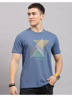 Monte Carlo - Mens Printed Blue Round Neck Half Sleeve T-Shirt