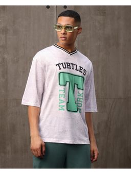 Bewakoof - Men's White Turtles Jersey Graphic Printed Oversized T-shirt