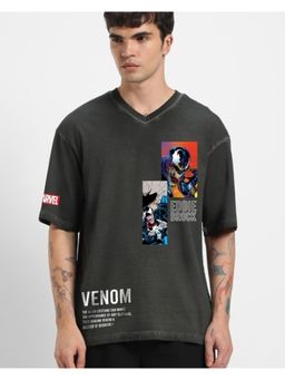 Bewakoof - Official Marvel Men's Grey Eddie Brock Graphic Printed Oversized T-shirt