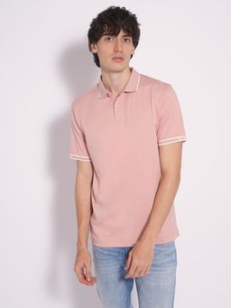Selected - Pink Logo Text Print Cotton Polo T-Shirt