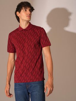 Selected - Red Logo Text Print Cotton Polo T-Shirt