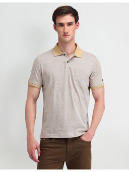 Arrow Sports - Geometric Beige Short Sleeves Polo Collar T-Shirts