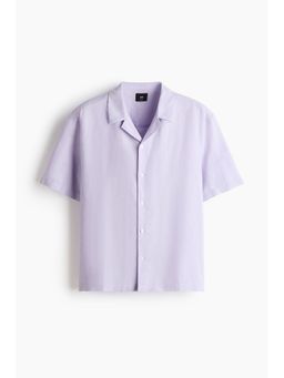 H&M - Men Purple Relaxed Fit Linen-Blend Resort Shirt