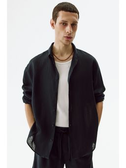 H&M - Men Blue Relaxed Fit Linen Shirt